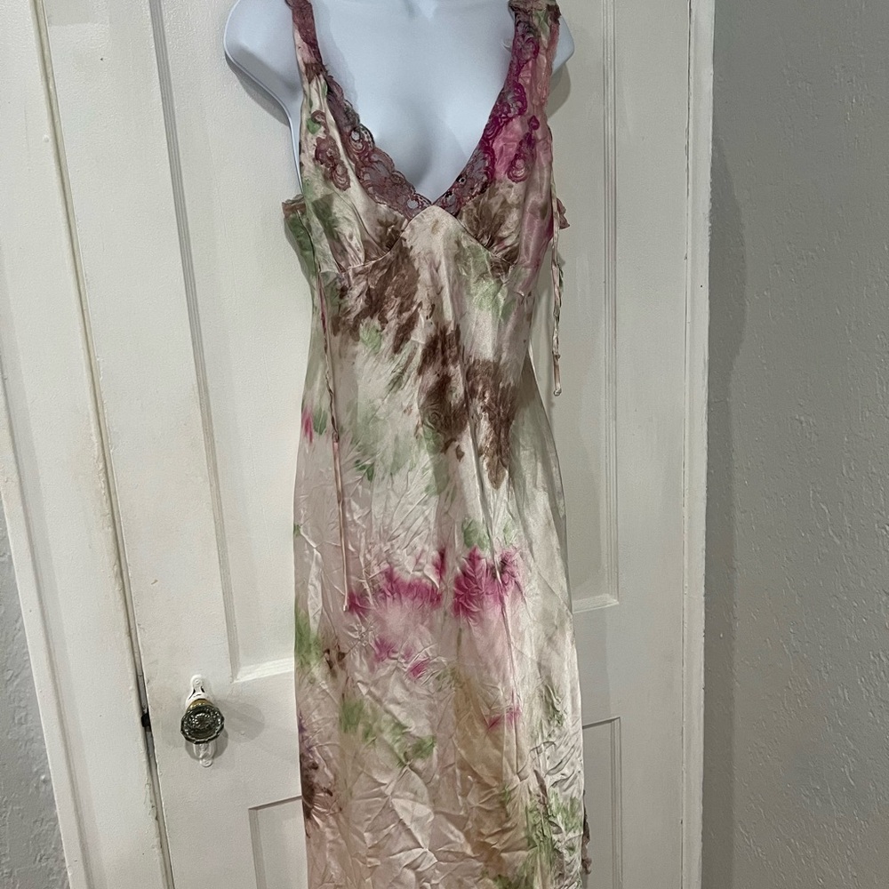 Floral Satin Slip Dress with Lace Trim